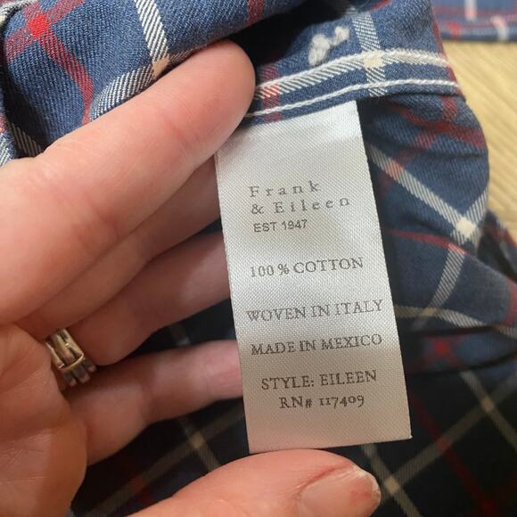 Frank & Eileen Eileen Button Down Navy‎ Blue Plaid Stripe XS - Picture 7 of 8